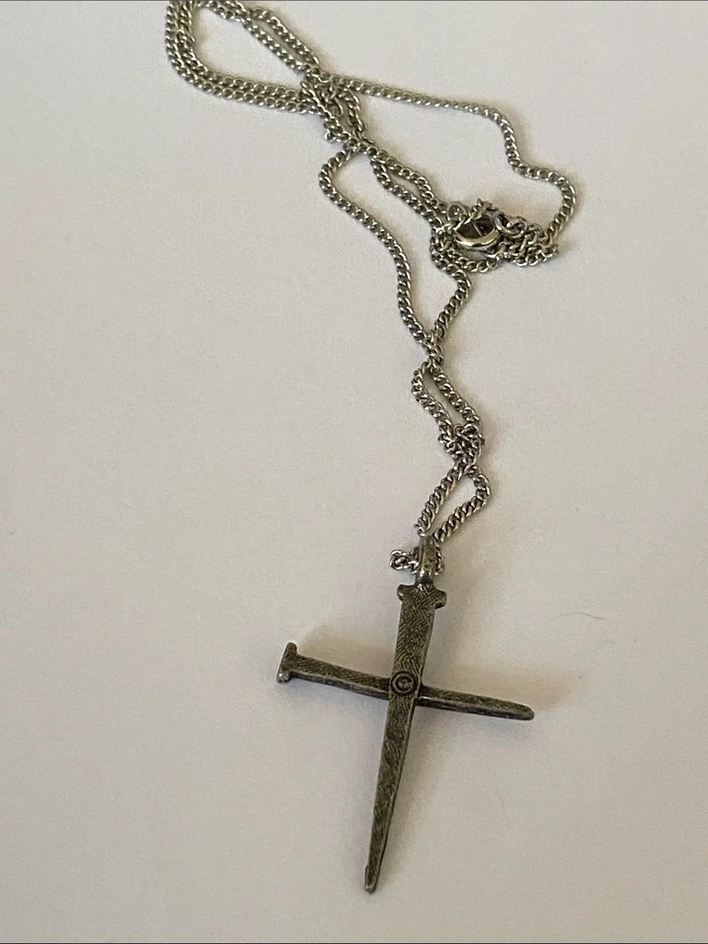 Men's Silver-Tone Rustic Nail Cross Pendant Necklace